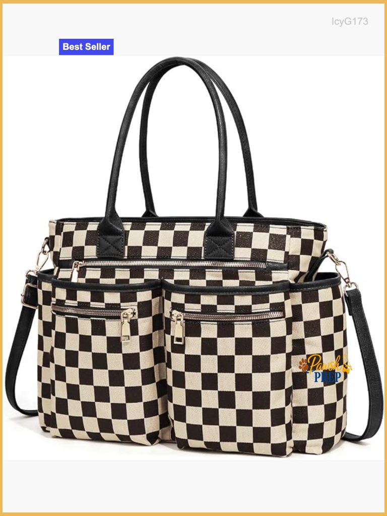 Large Checkered Crossbody Tote Bag With Zipper Shoulder Purse